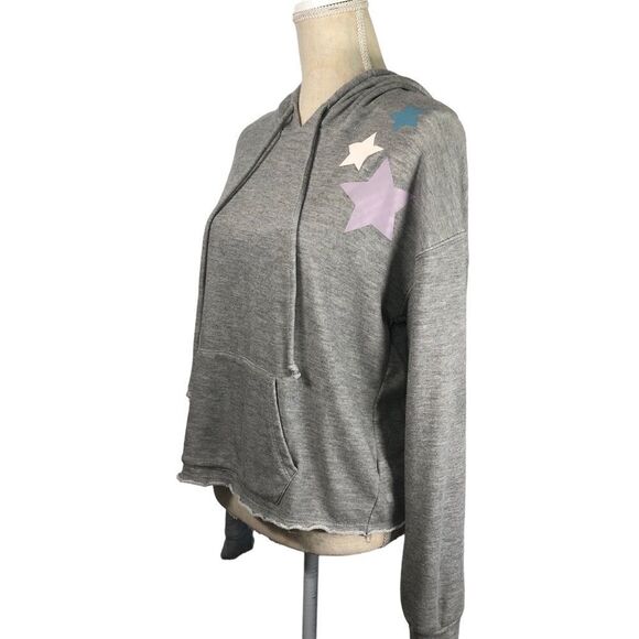 Wildfox Crop Hoodie Pullover Sweatshirt Star Print Grey Size Large - Picture 4 of 11